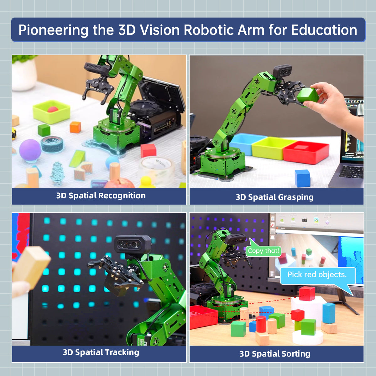 Hiwonder JetArm Pro ROS1 ROS2 3D Vision Robot, with Multimodal AI Model (ChatGPT), AI Voice and Vision Interaction, Support Chassis, Sliding Rail, Conveyor Belt Add-on Hiwonder JetArm Pro ROS1 ROS2 3D Vision Robot, with Multimodal AI Model (ChatGPT), AI Voice and Vision Interaction, Support Chassis, Sliding Rail, Conveyor Belt Add-on